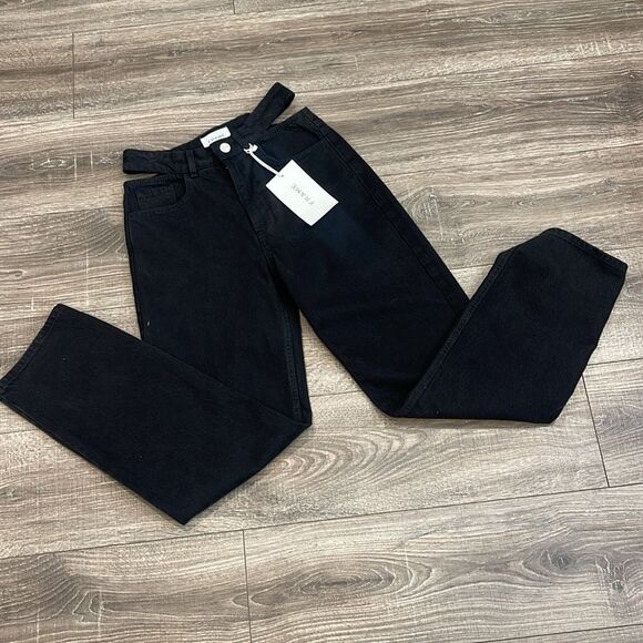 FRAME DENIM Le High & Tight Waist Cutout Straight Leg Jeans in Black Size 25 - Picture 5 of 15